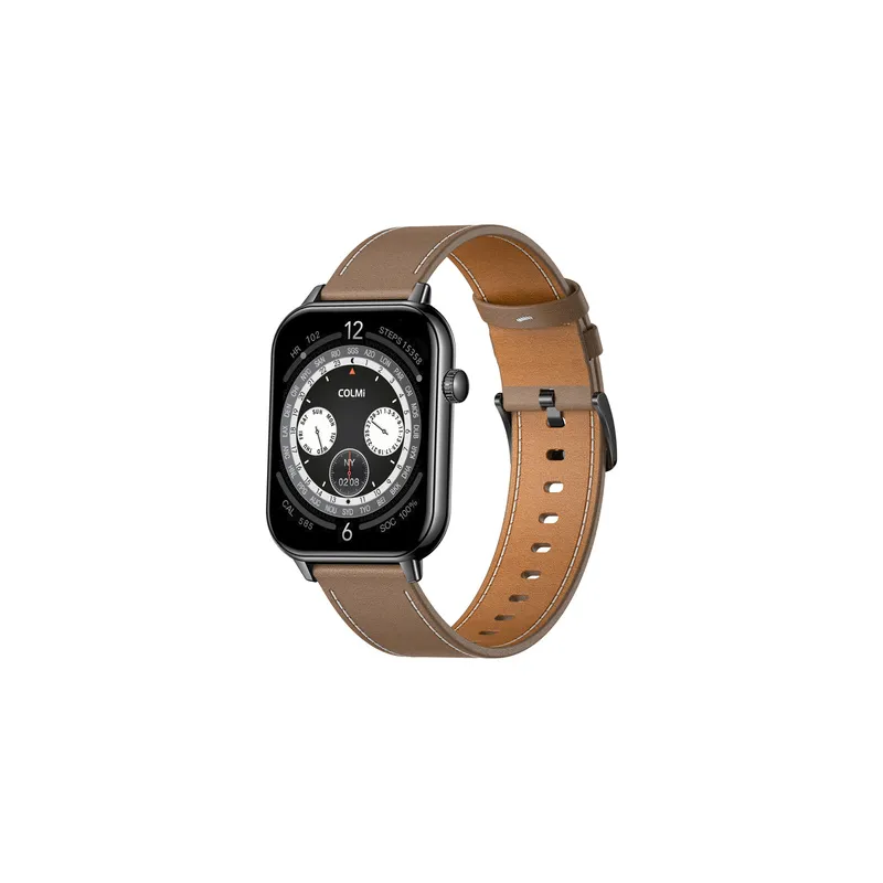 COLMI C28 Smartwatch – Black + Brown Leather Strap